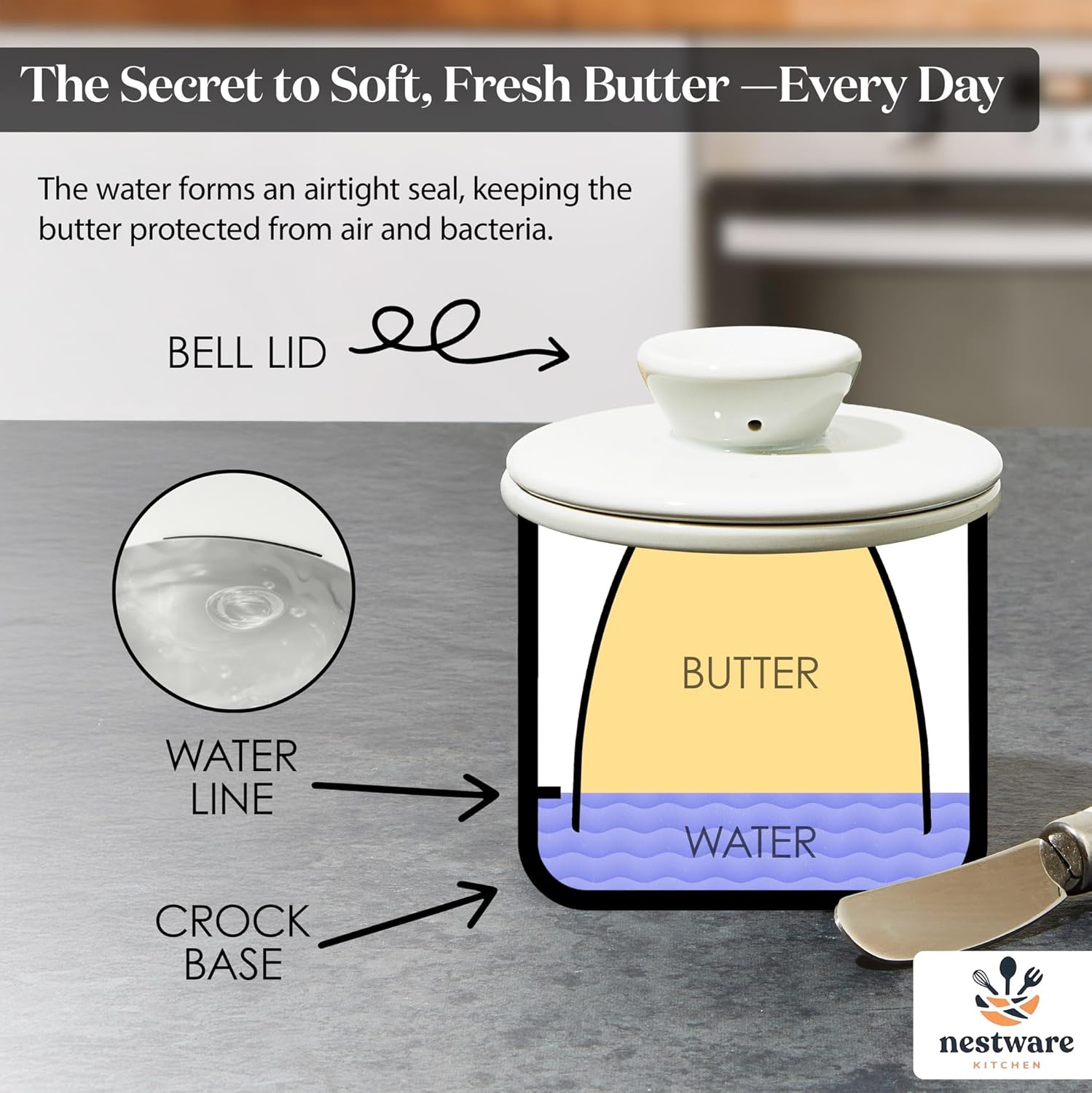 Nestware Kitchen Butter Crock with Knife 4