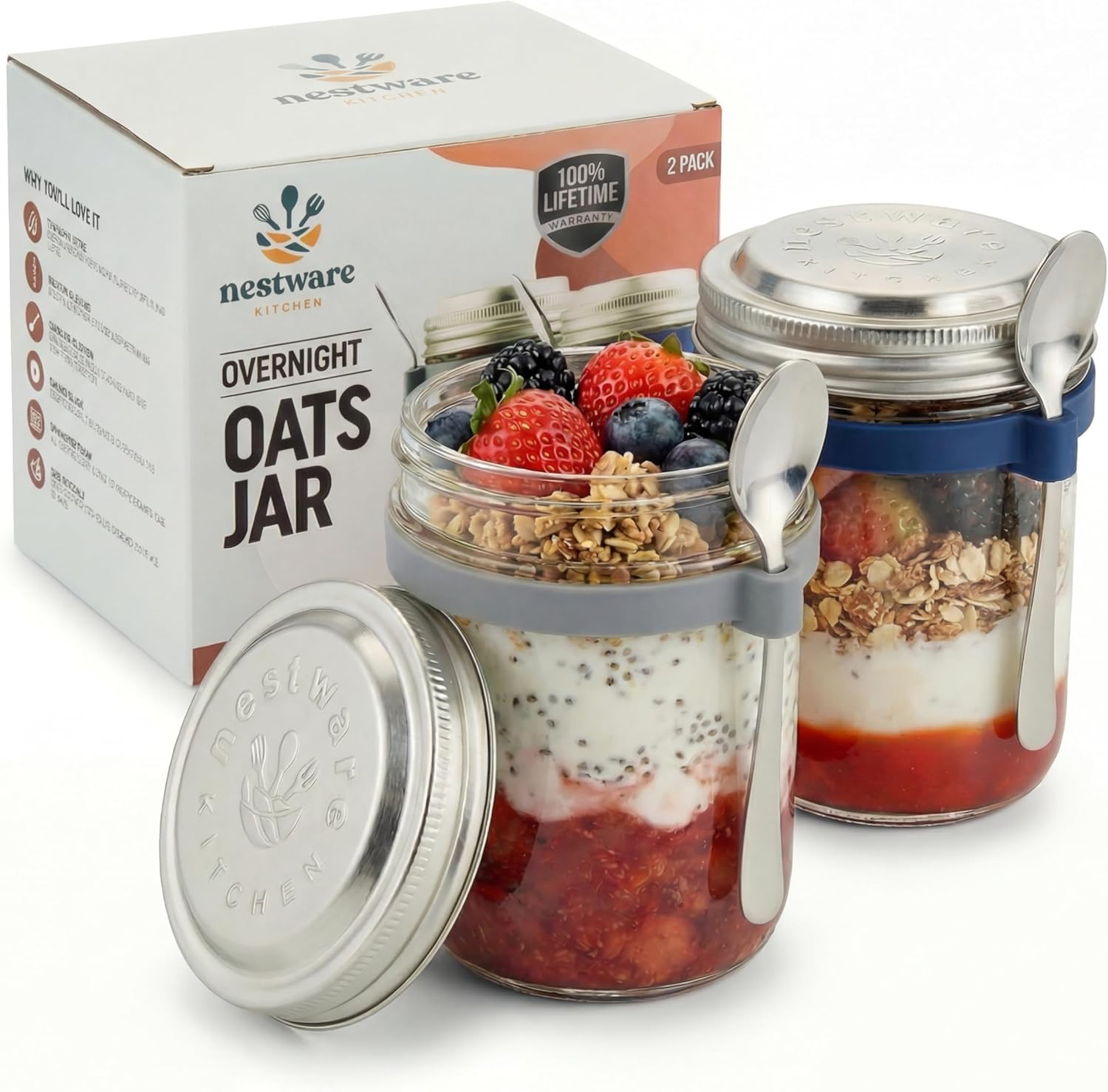 Nestware Kitchen Overnight Oats Jar with Spoon 8