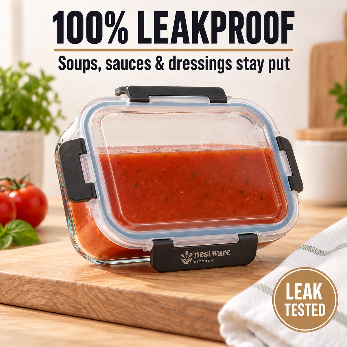 Leakproof airtight glass meal prep container